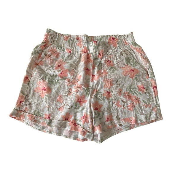 Briggs New York Pants - BRIGGS pull on linen blend shorts Women's pink floral, size Large